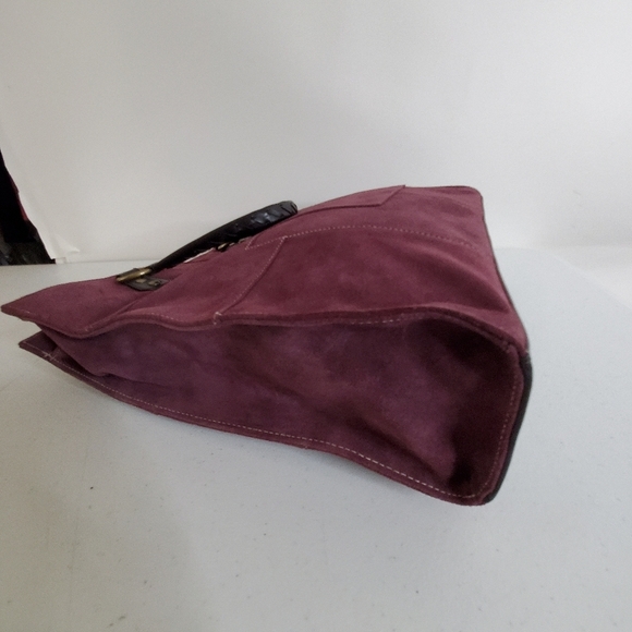 Valerie Stevens Purple Suede Tote Bag Patchwork Double Strap Leather Purse Retro - Picture 5 of 13